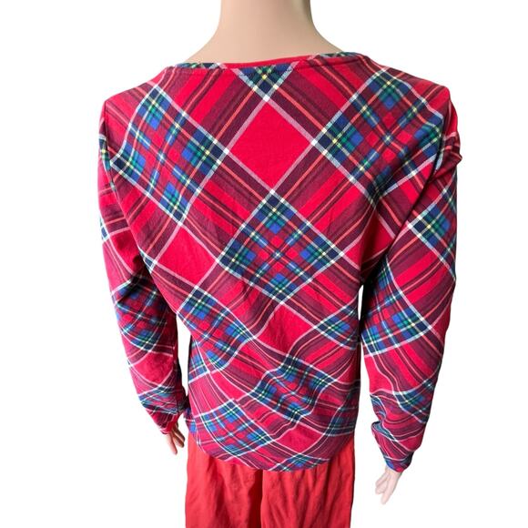 Talbots Flannel Tartan Red Plaid Long Sleeve Tee Shirt Cabincore Holiday Soft S - Picture 3 of 4
